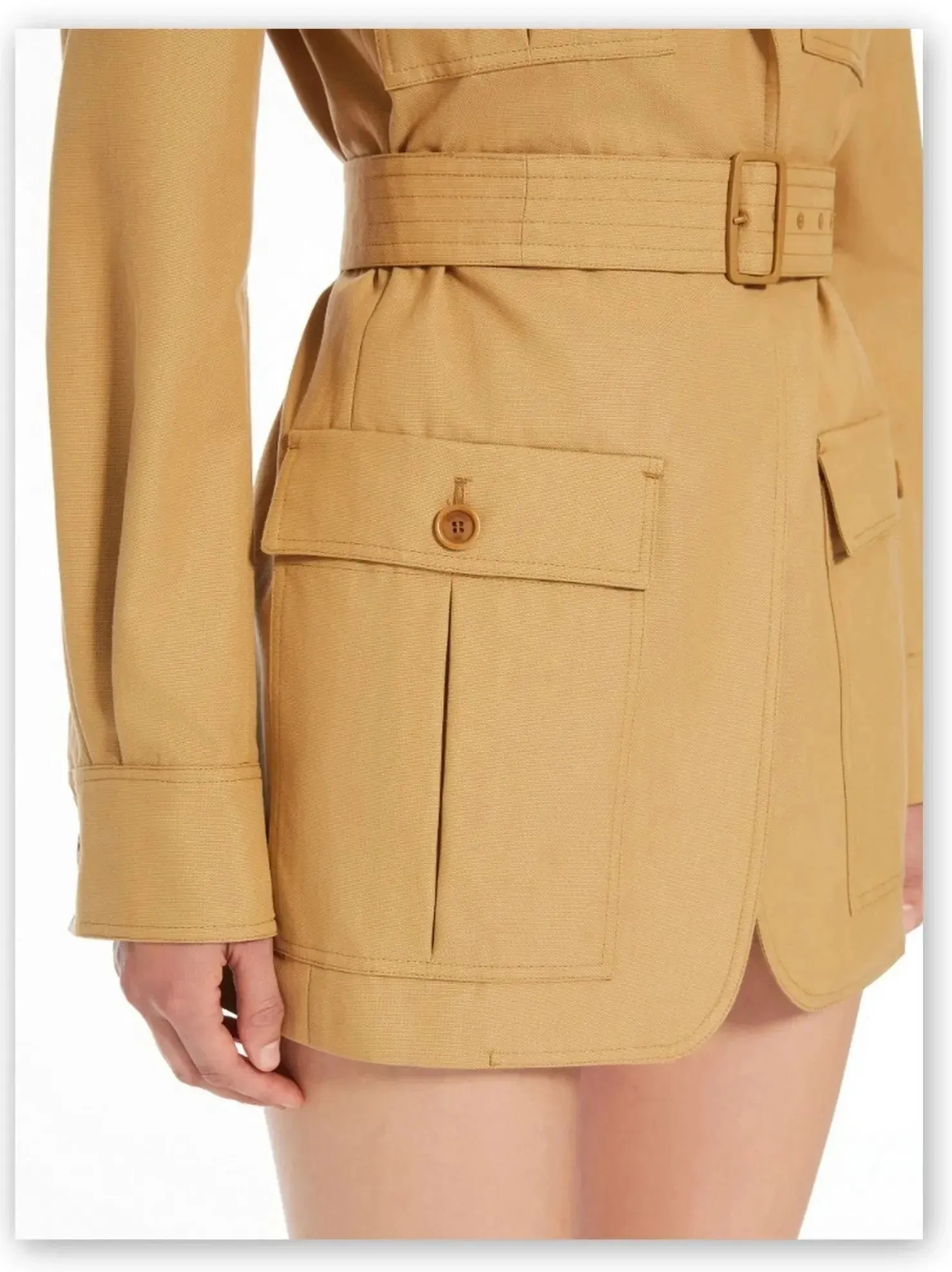 Belted Canvas Long Safari Jacket