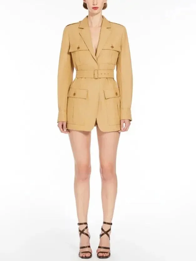 Belted Canvas Long Safari Jacket