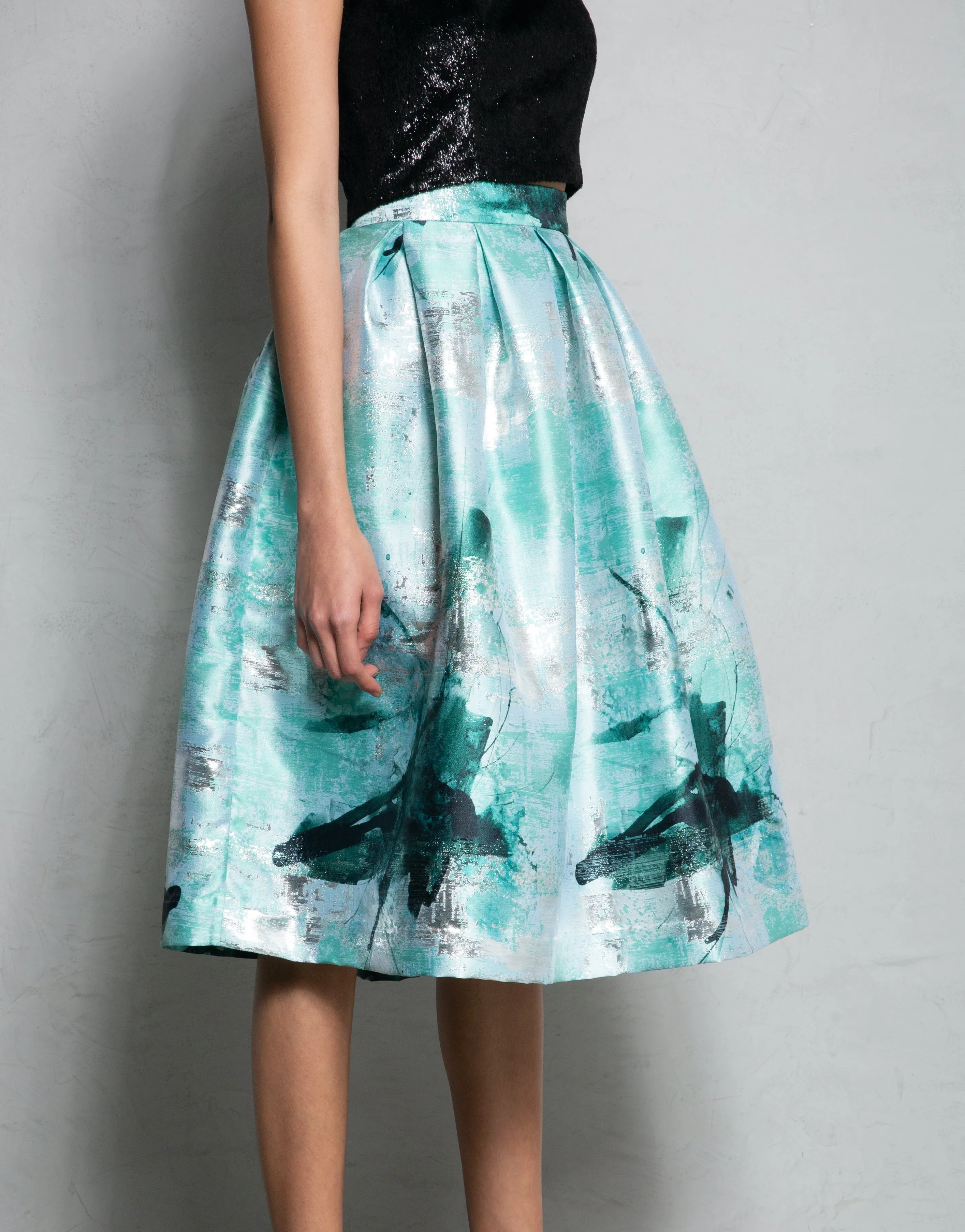 Bouffant Silk Midi Skirt - Mint Green