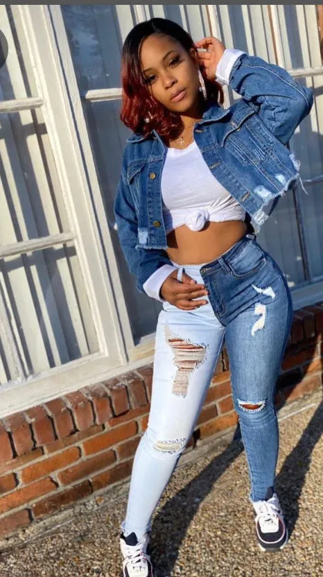 Contrast Color Ripped Hole Skinny Jeans