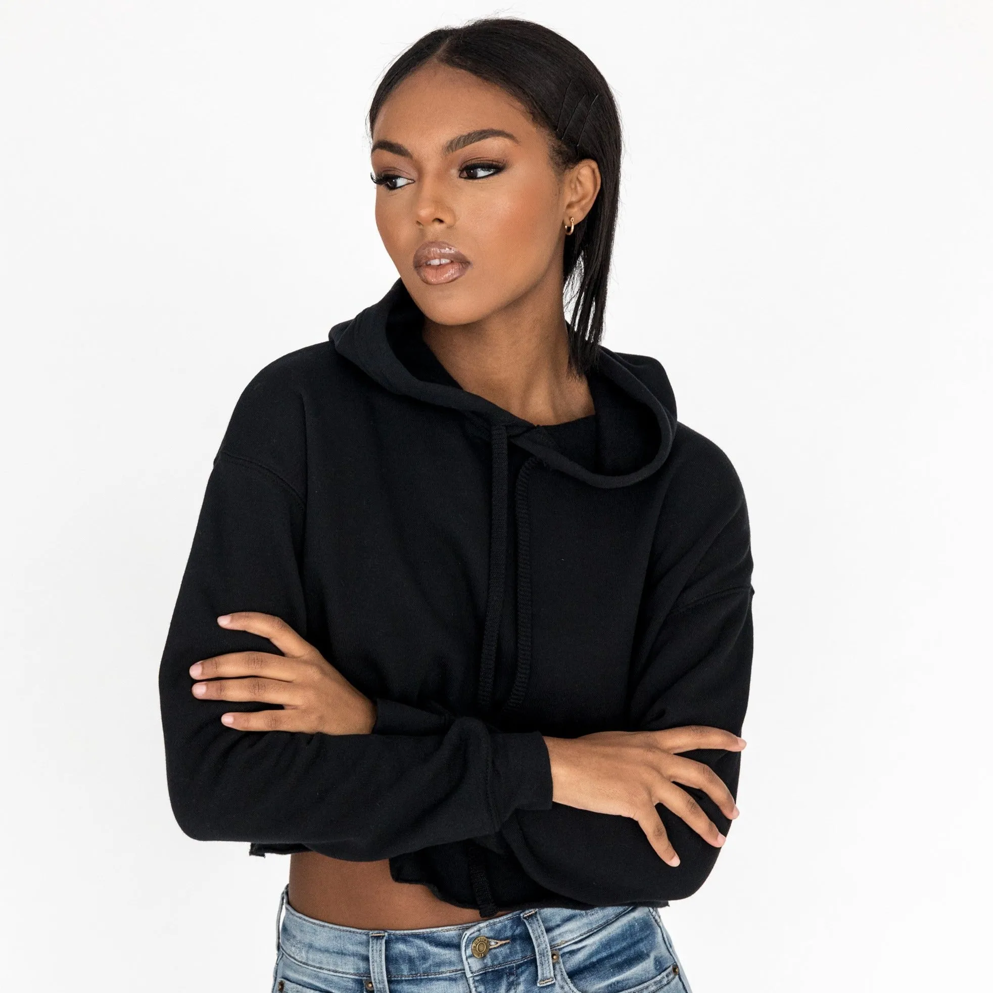 Crop Hoodie in Black