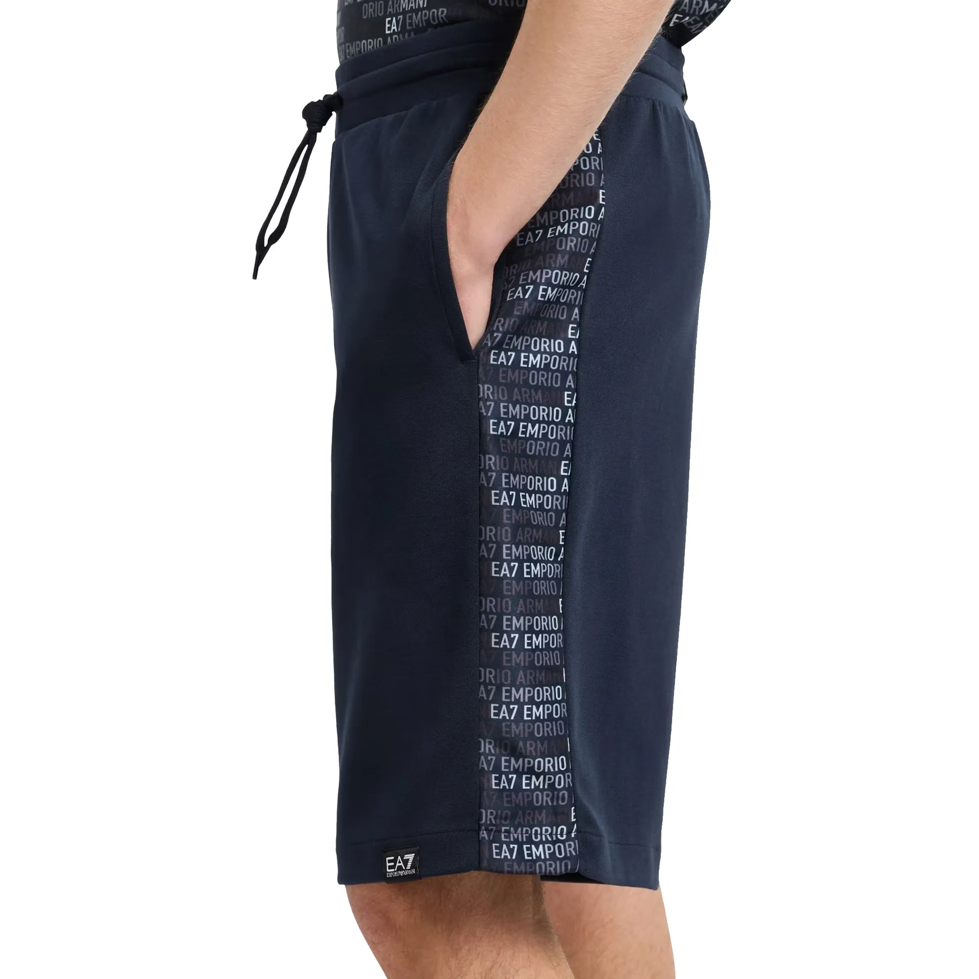 EA7 Emporio Armani Logo Series Monogram Print Bermuda Shorts Armani Blue