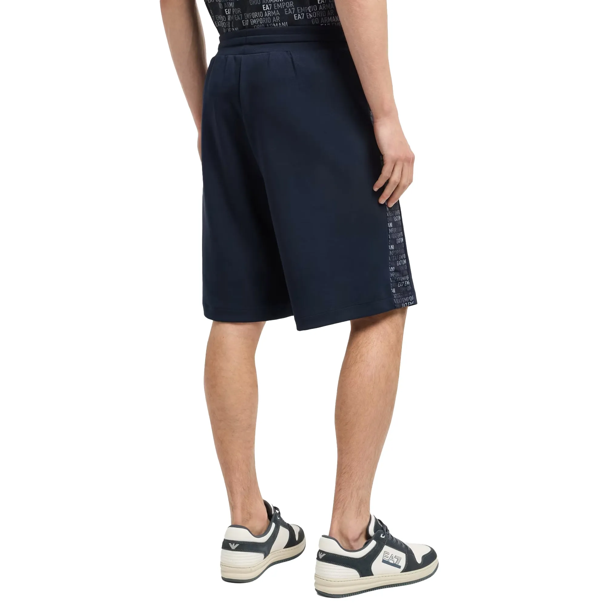 EA7 Emporio Armani Logo Series Monogram Print Bermuda Shorts Armani Blue