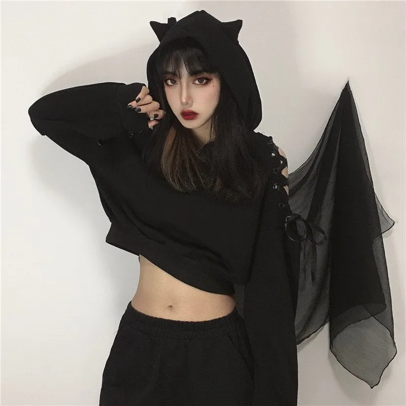 Kawaii Cat Ear Off Shoulder Crop Top Hoodie