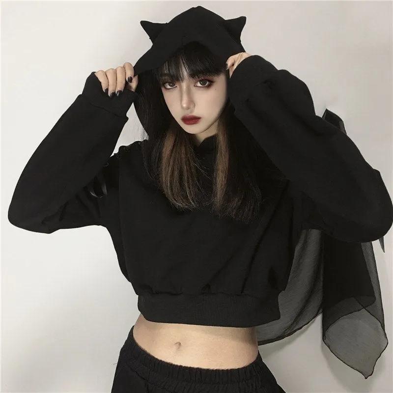 Kawaii Cat Ear Off Shoulder Crop Top Hoodie