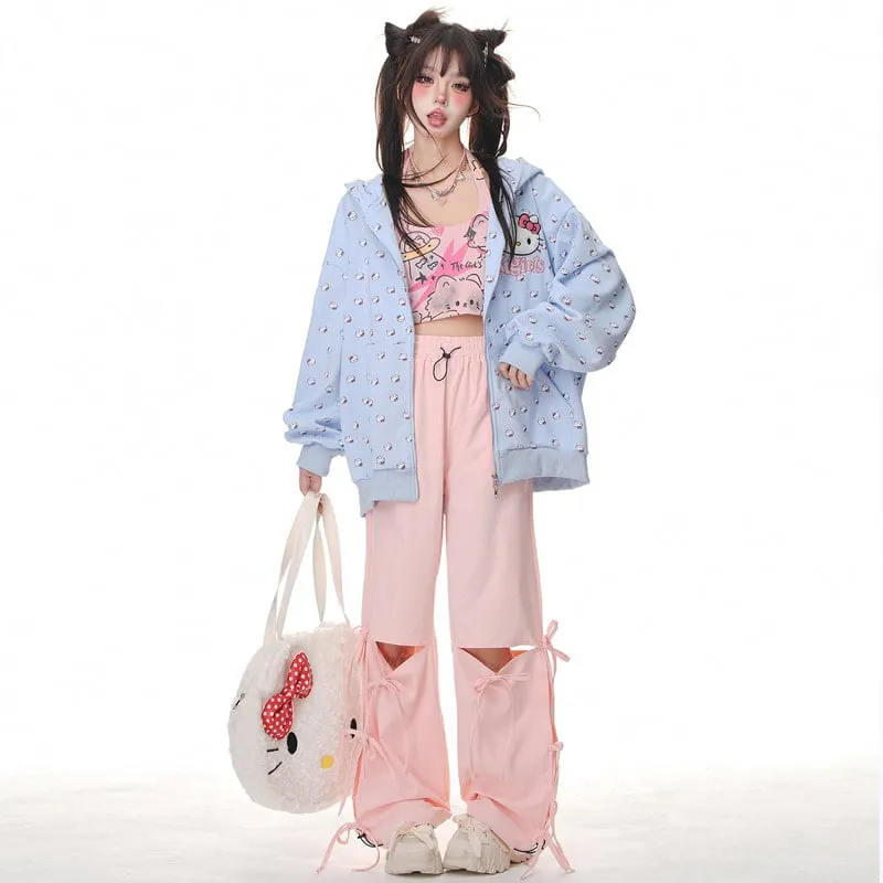 Kawaii Sweet Girl Style Hello Kitty Printed Hooded Coat