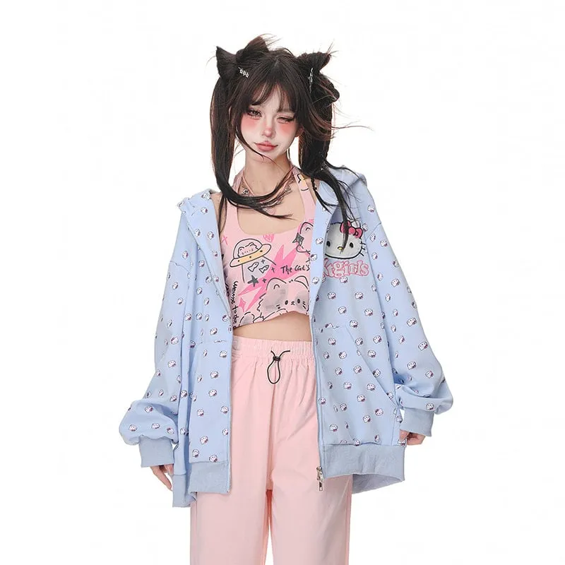 Kawaii Sweet Girl Style Hello Kitty Printed Hooded Coat