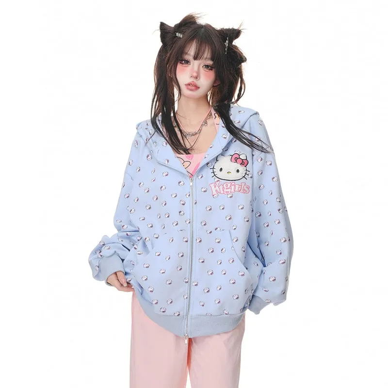 Kawaii Sweet Girl Style Hello Kitty Printed Hooded Coat