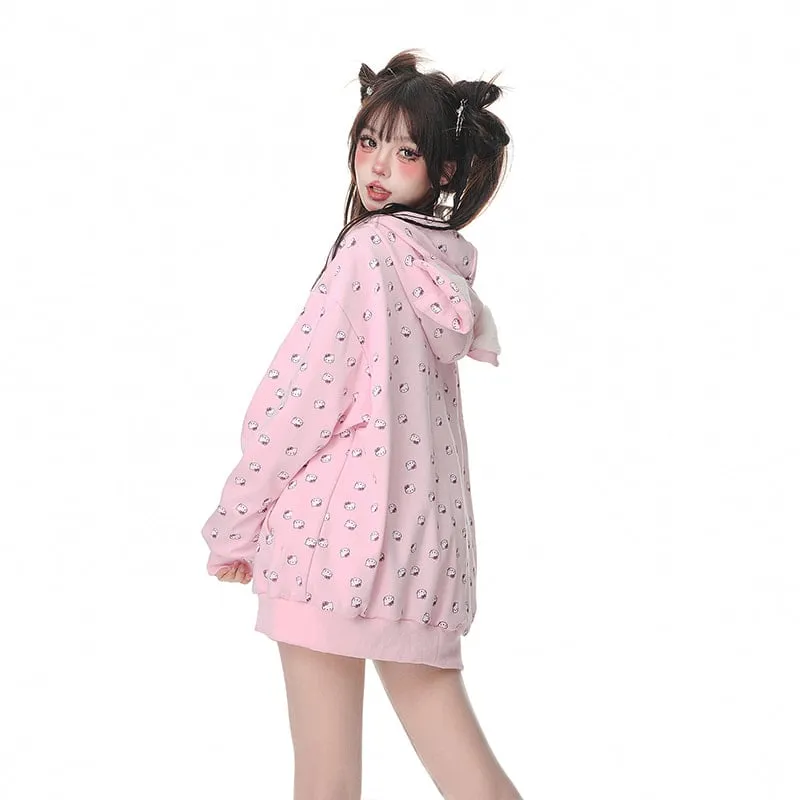 Kawaii Sweet Girl Style Hello Kitty Printed Hooded Coat