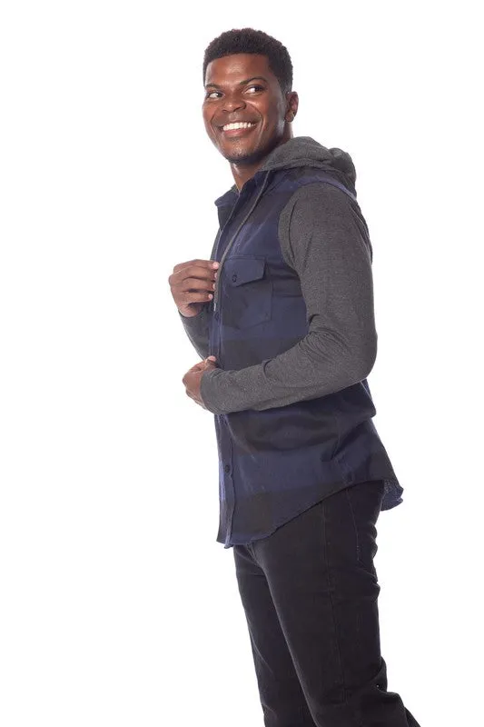 Men's Flannel Hoodie in Blue/Black