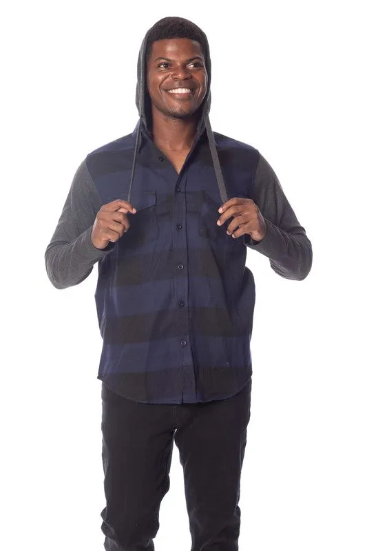 Men's Flannel Hoodie in Blue/Black