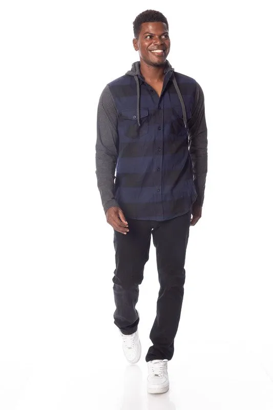 Men's Flannel Hoodie in Blue/Black