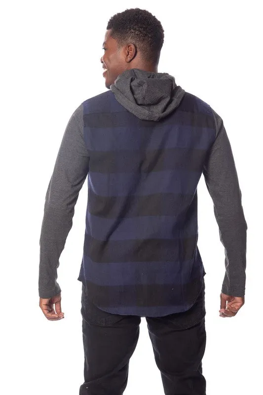 Men's Flannel Hoodie in Blue/Black