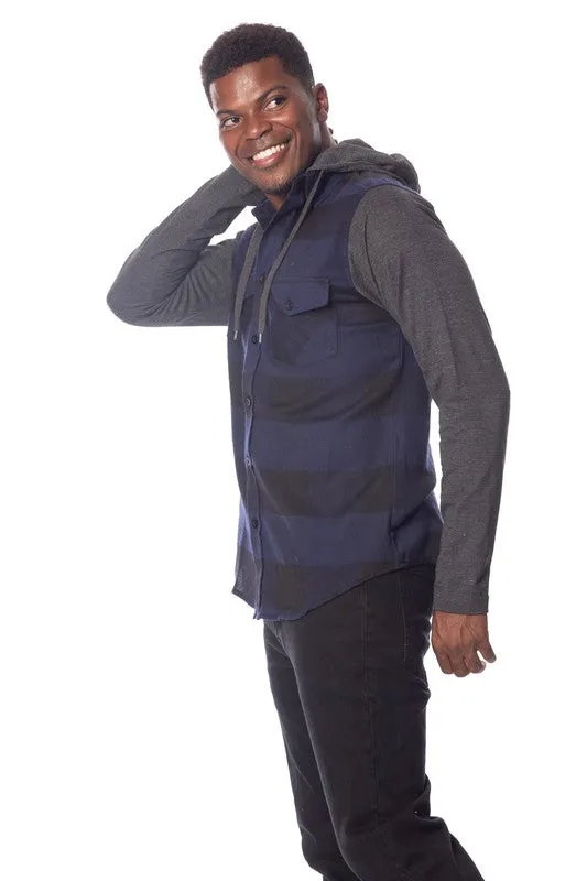 Men's Flannel Hoodie in Blue/Black