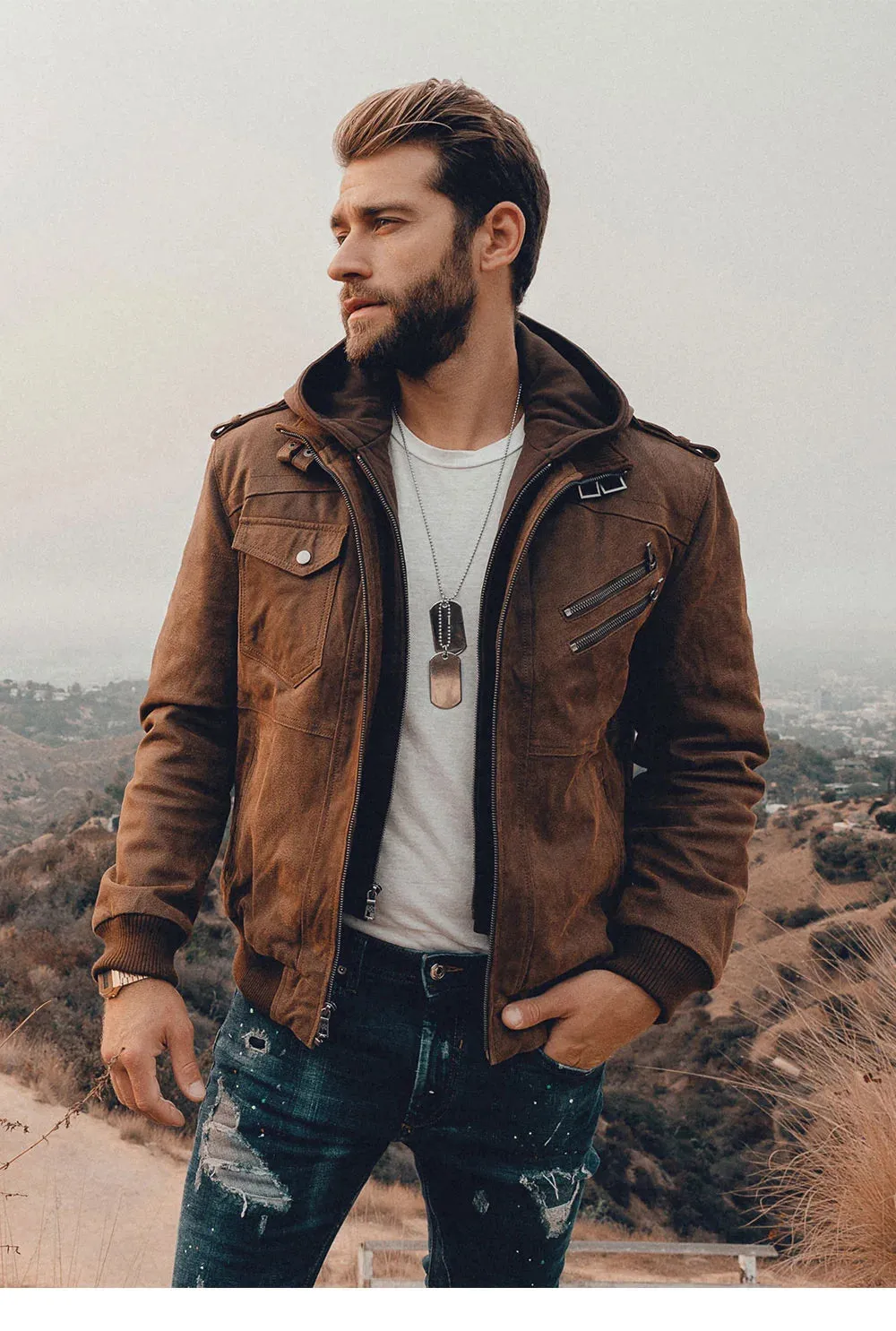 Men's Real Leather Jacket Men Motorcycle Removable Hood winter coat Men Warm Genuine Leather Jackets