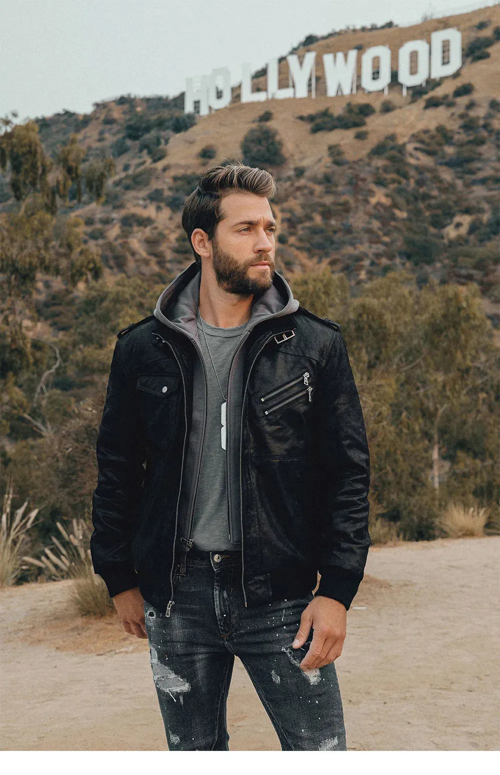 Men's Real Leather Jacket Men Motorcycle Removable Hood winter coat Men Warm Genuine Leather Jackets