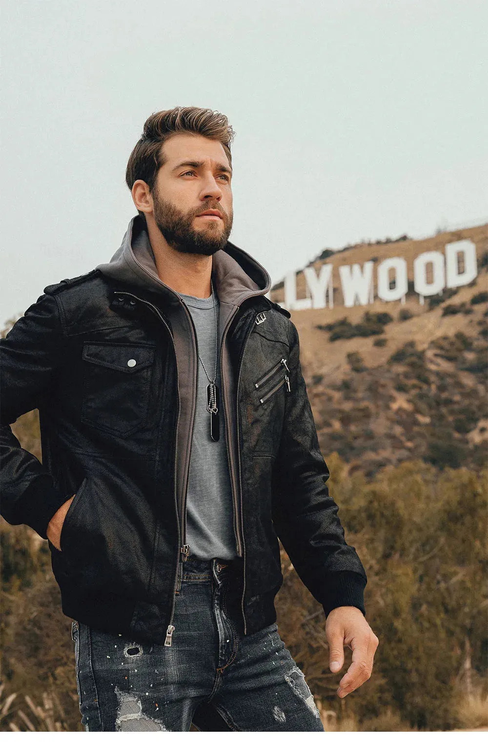 Men's Real Leather Jacket Men Motorcycle Removable Hood winter coat Men Warm Genuine Leather Jackets