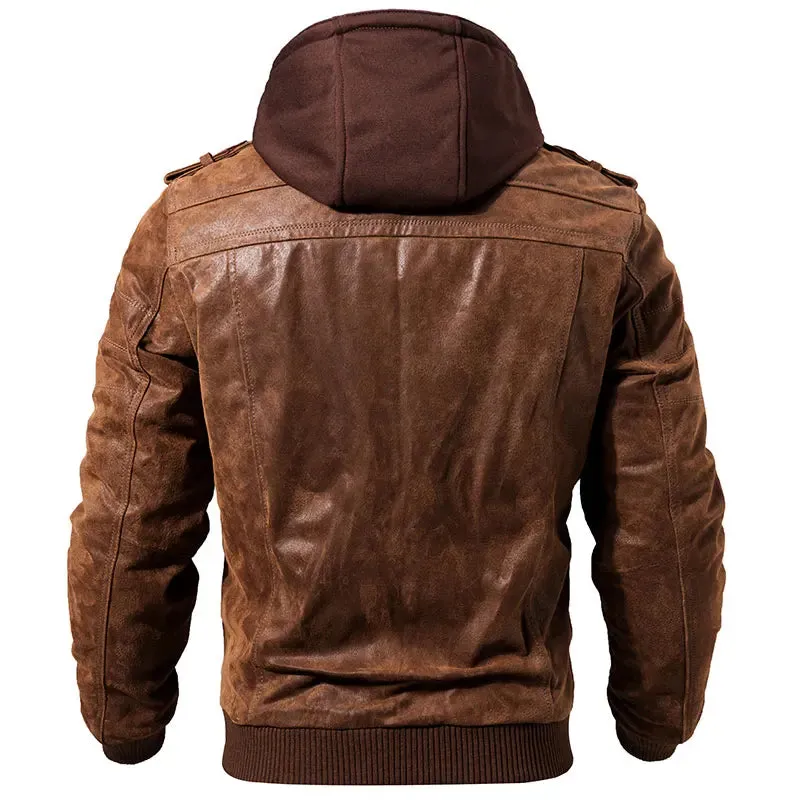 Men's Real Leather Jacket Men Motorcycle Removable Hood winter coat Men Warm Genuine Leather Jackets