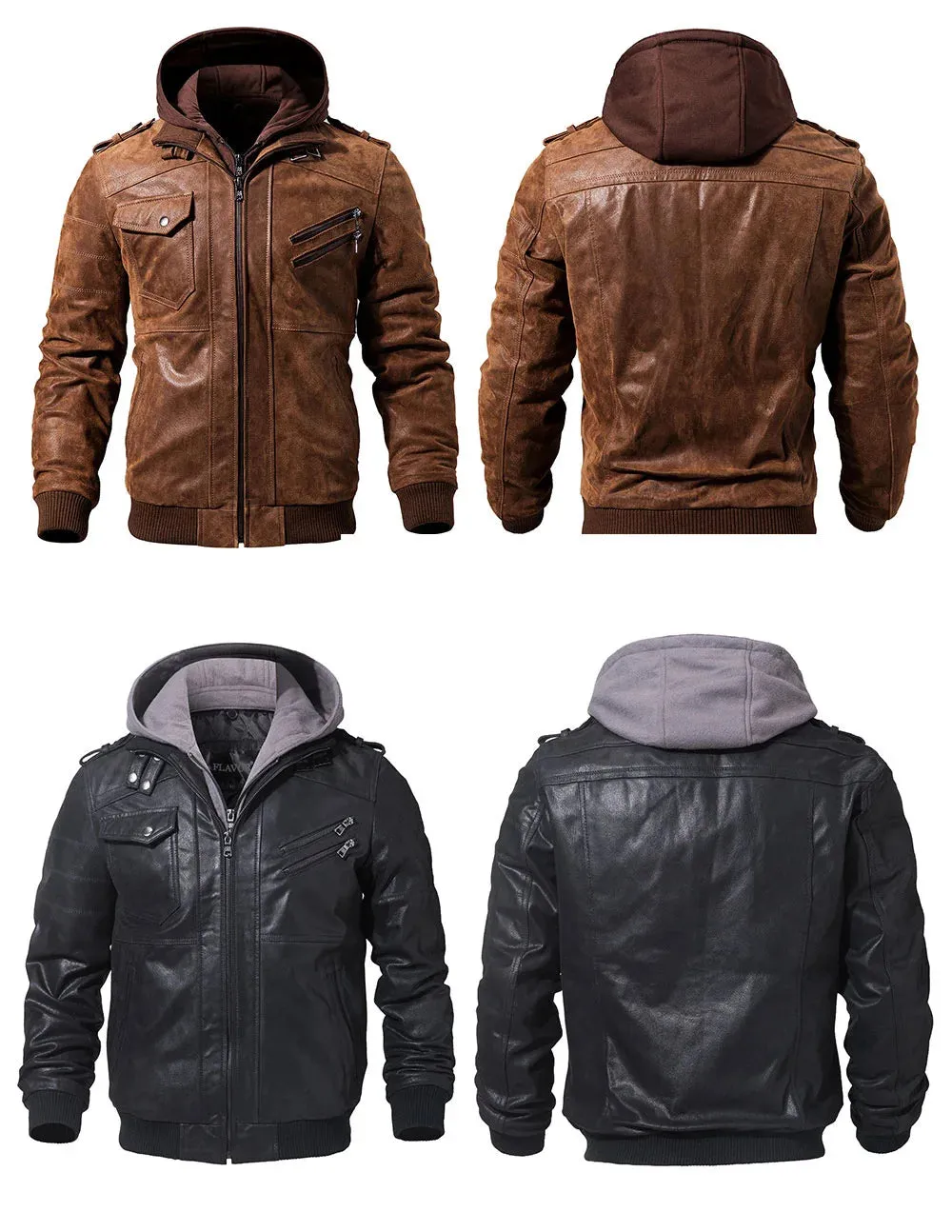 Men's Real Leather Jacket Men Motorcycle Removable Hood winter coat Men Warm Genuine Leather Jackets