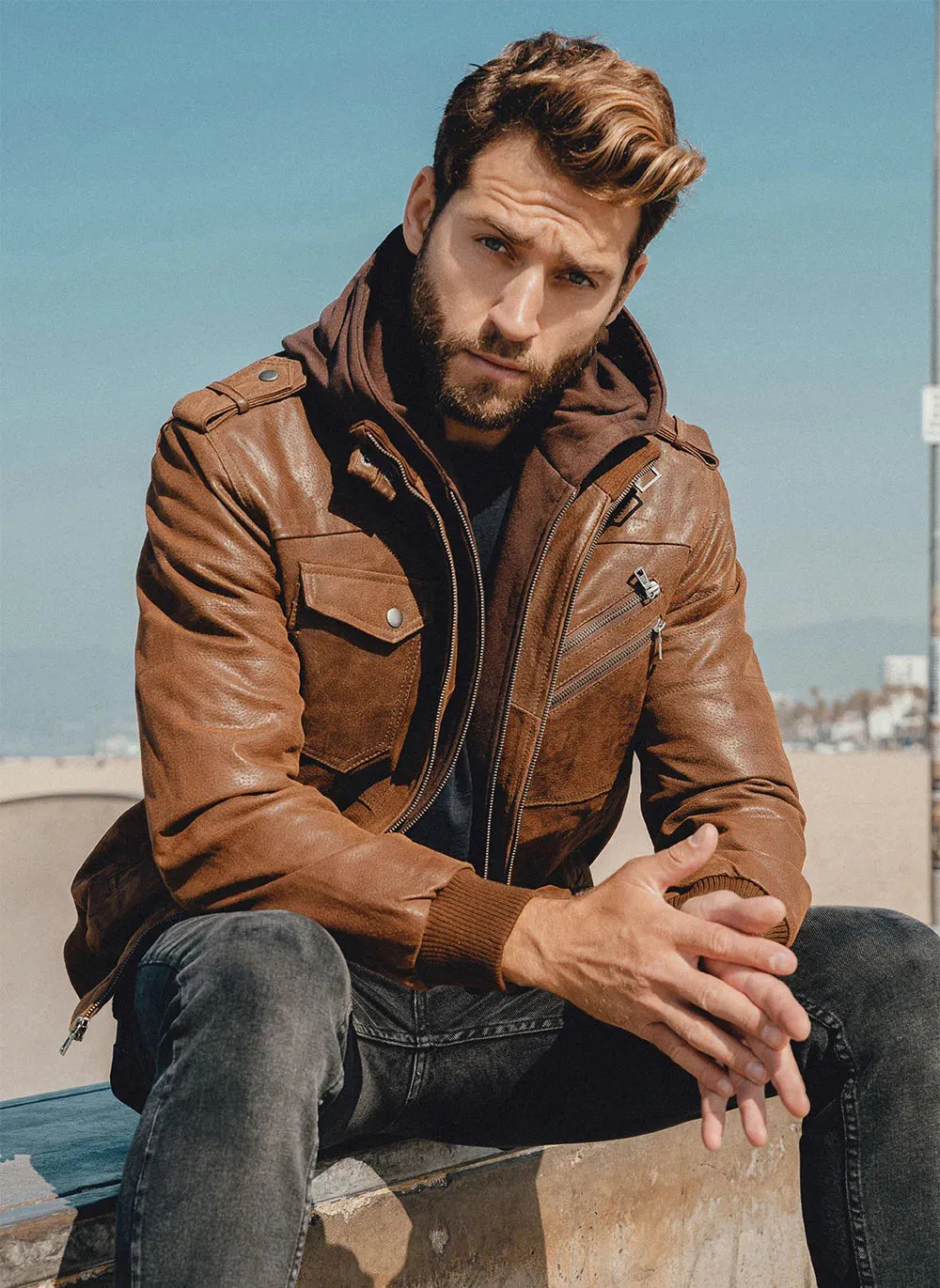 Men's Real Leather Jacket Men Motorcycle Removable Hood winter coat Men Warm Genuine Leather Jackets