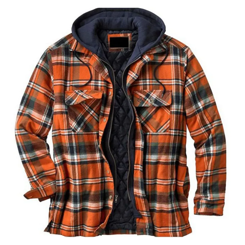 Men's Thick Cotton Plaid Long Sleeve Loose Hooded Jacket 12646708L