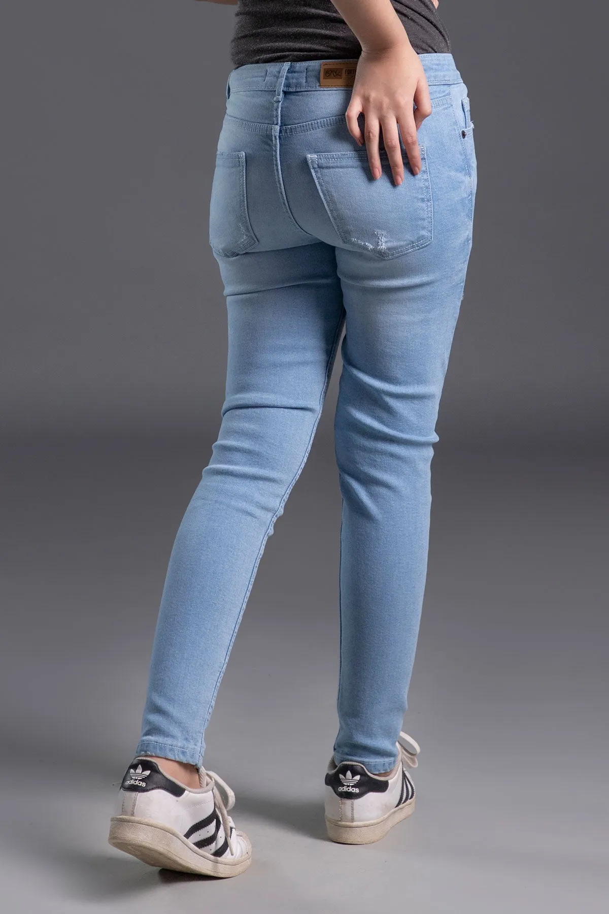 Mid Rise Stretchable Ripped Jeans (Ice Blue)