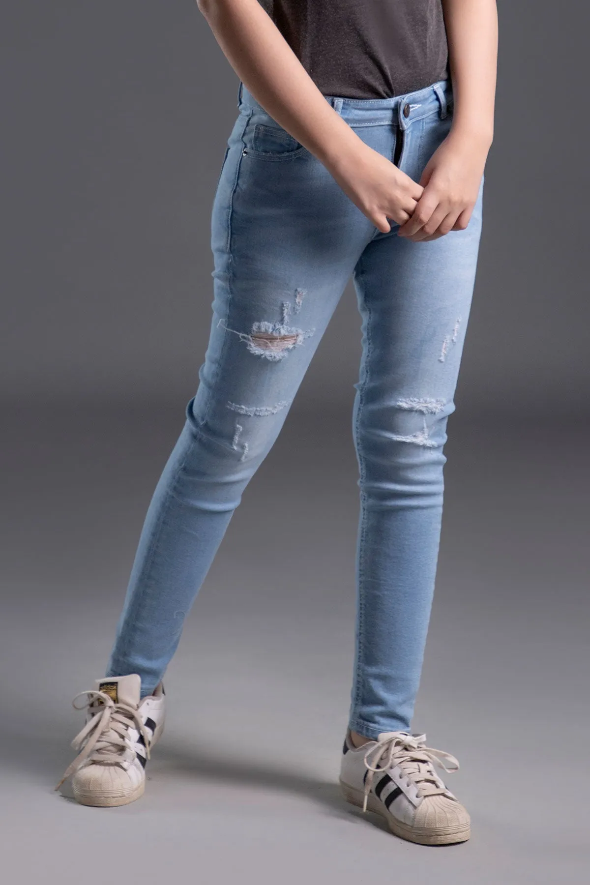 Mid Rise Stretchable Ripped Jeans (Ice Blue)