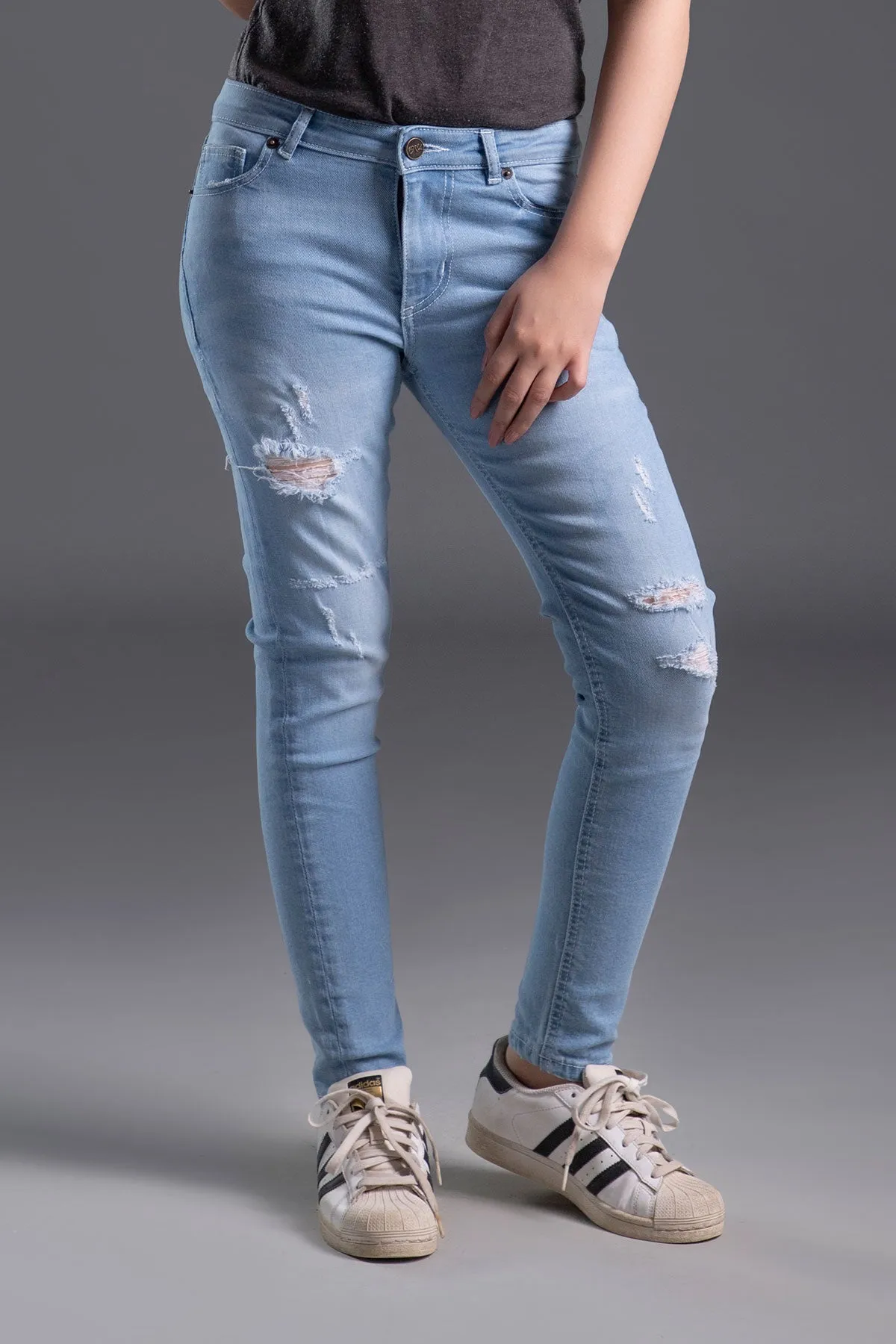 Mid Rise Stretchable Ripped Jeans (Ice Blue)