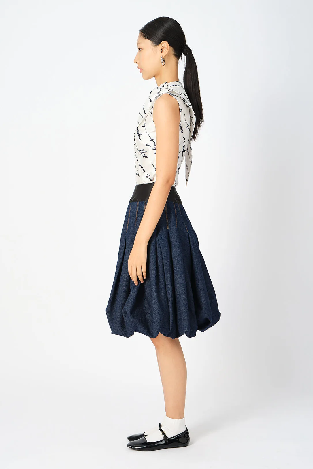 Millie box-pleated denim skirt