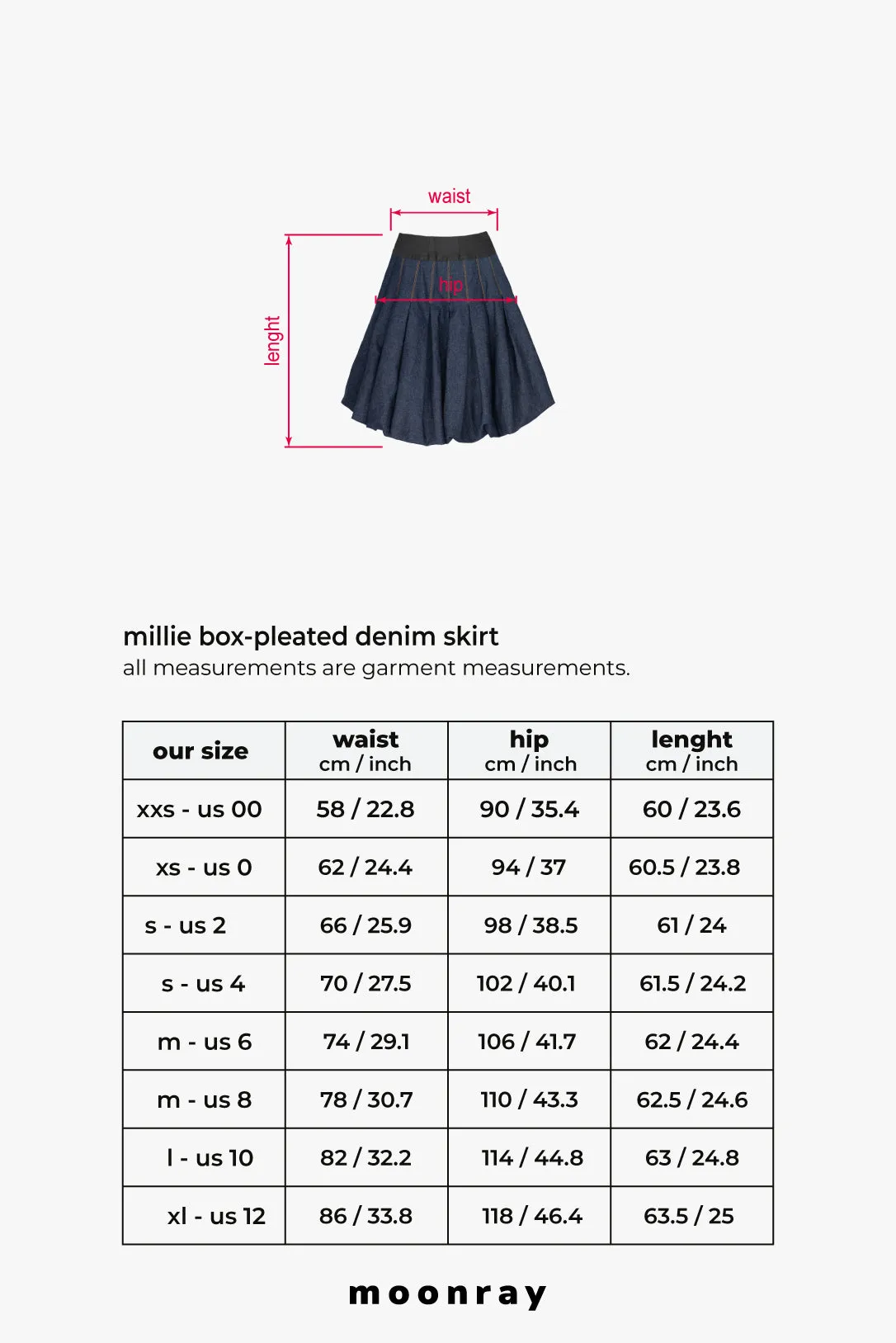 Millie box-pleated denim skirt