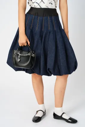 Millie box-pleated denim skirt