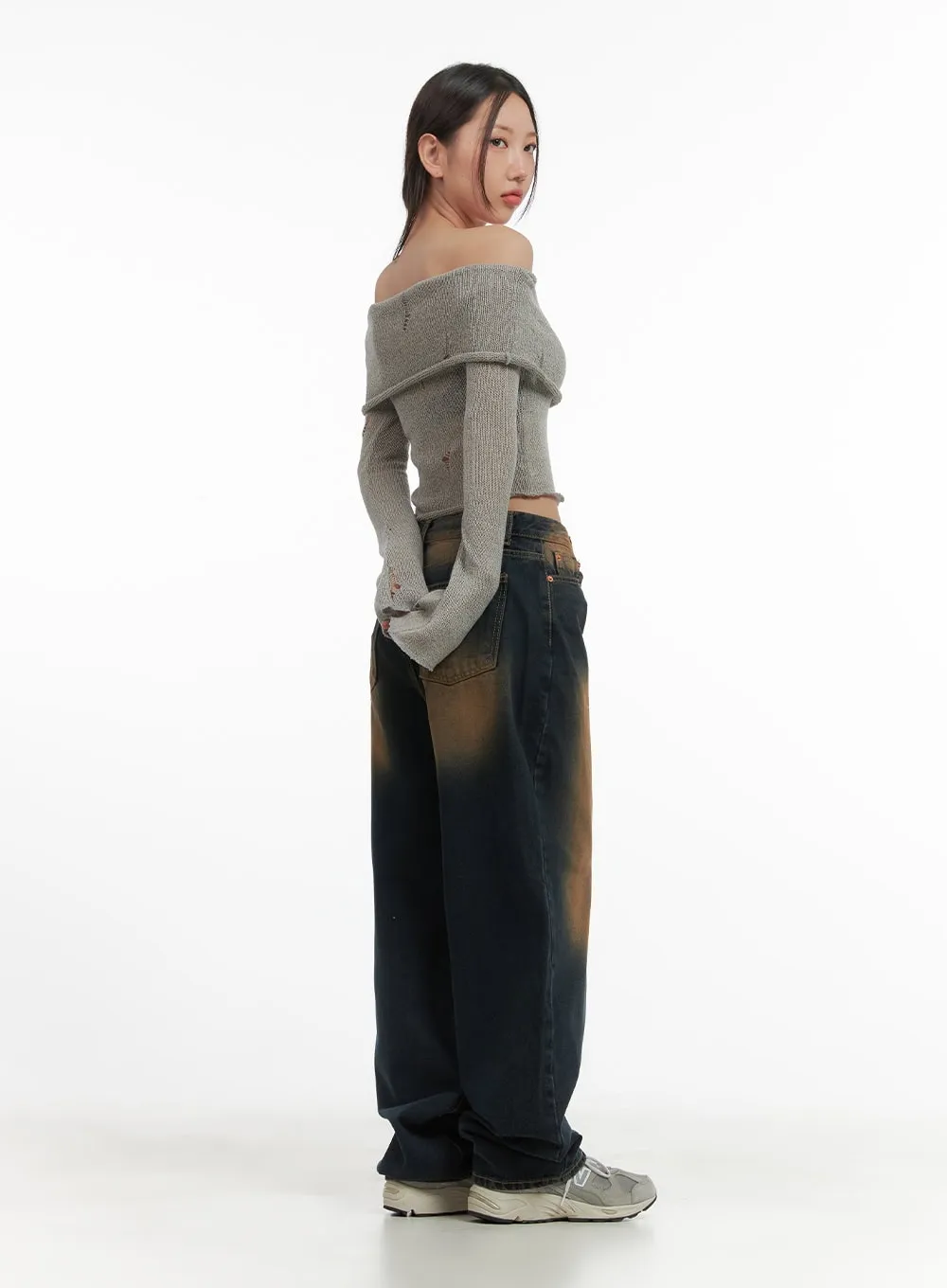 Ripped Mesh Off-Shoulder Cropped Top CO404