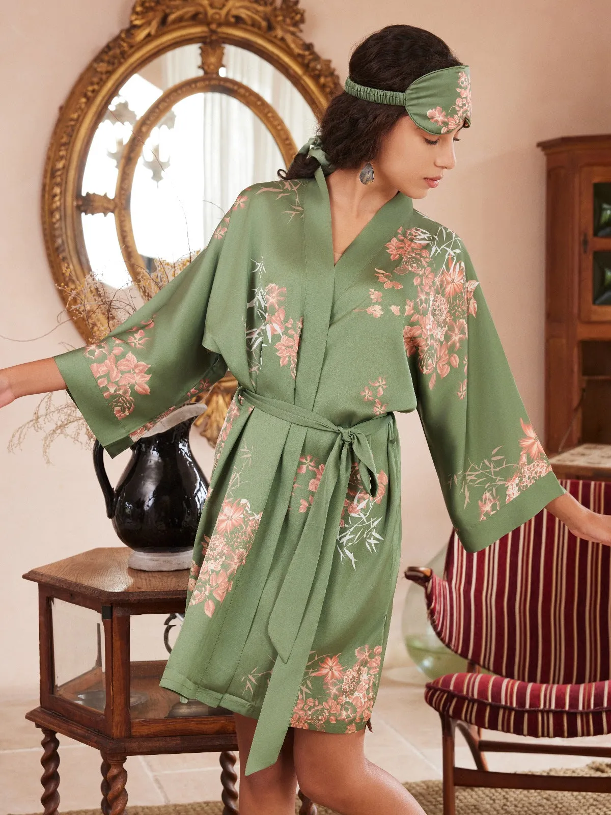 Short Kimono Robe Olive
