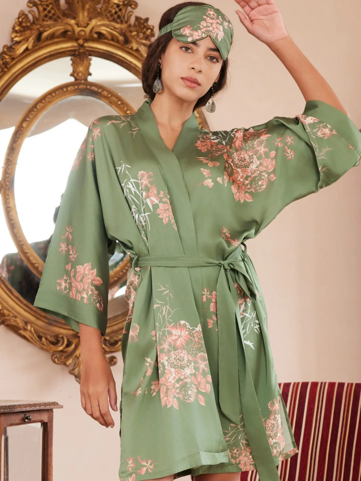 Short Kimono Robe Olive