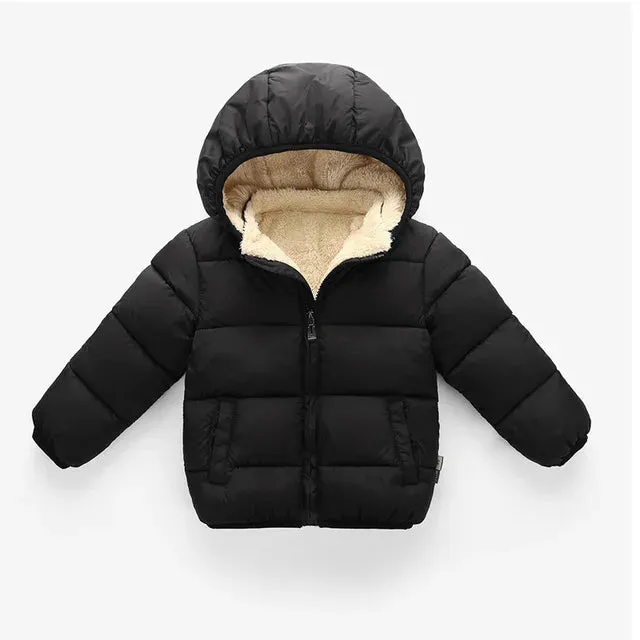 Winter Kids Thicken Jackets For Girls Coats Boys Jackets Plus Cashmere Jackets Toddler Hooded Outerwear Infant Children Clothes