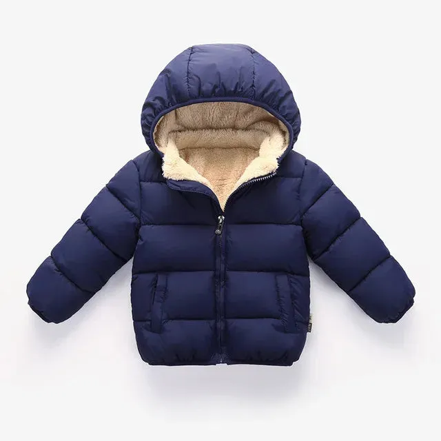 Winter Kids Thicken Jackets For Girls Coats Boys Jackets Plus Cashmere Jackets Toddler Hooded Outerwear Infant Children Clothes