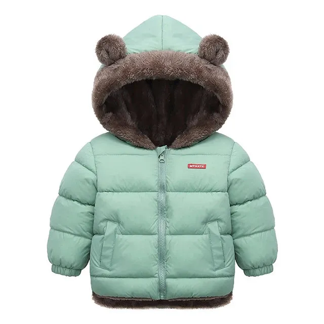 Winter Kids Thicken Jackets For Girls Coats Boys Jackets Plus Cashmere Jackets Toddler Hooded Outerwear Infant Children Clothes