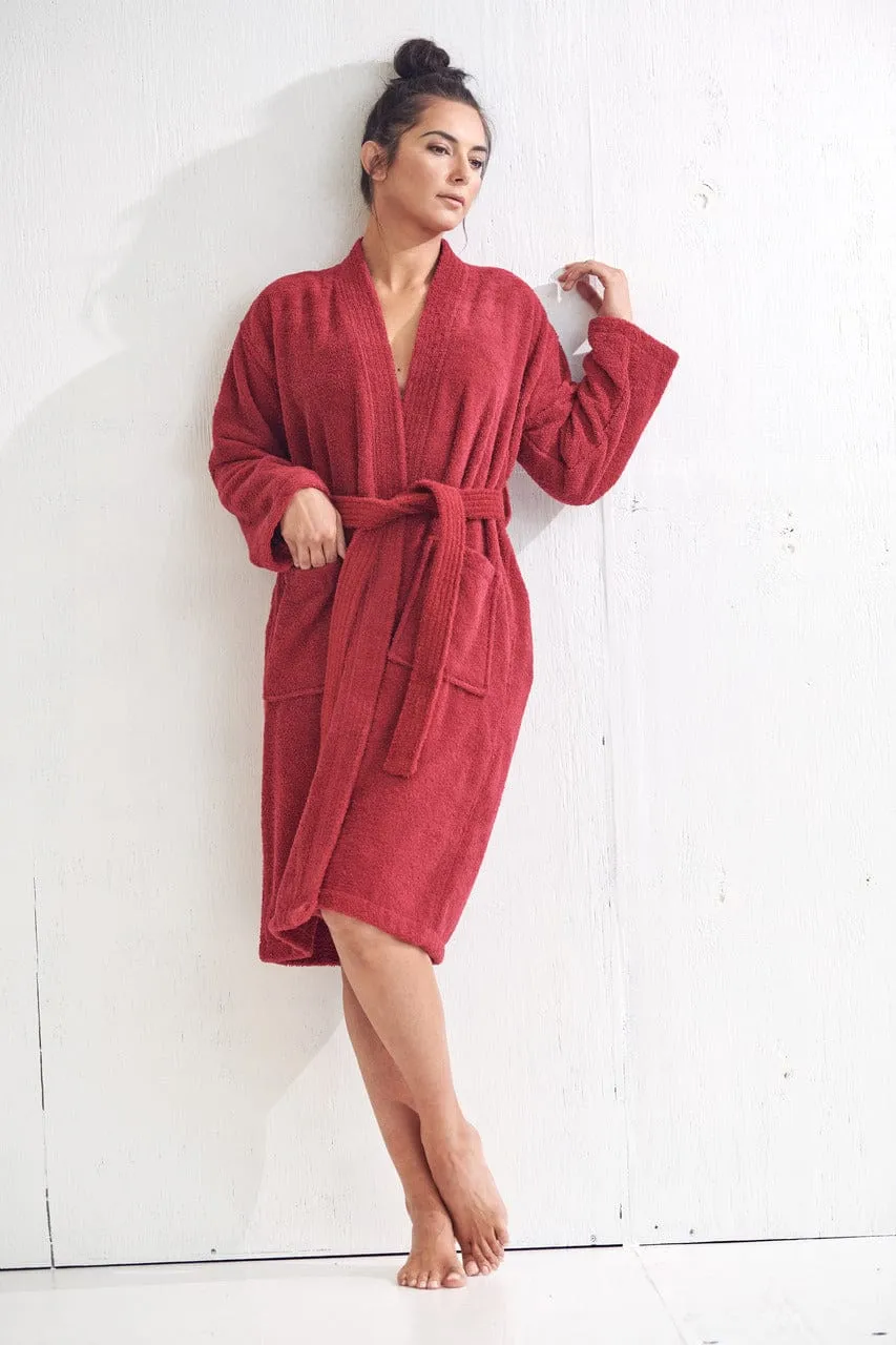 Women's Terry Cloth Cotton Turkish Bathrobe, Kimono Style, Comfort Soft & Fast Dry, (Burgundy)